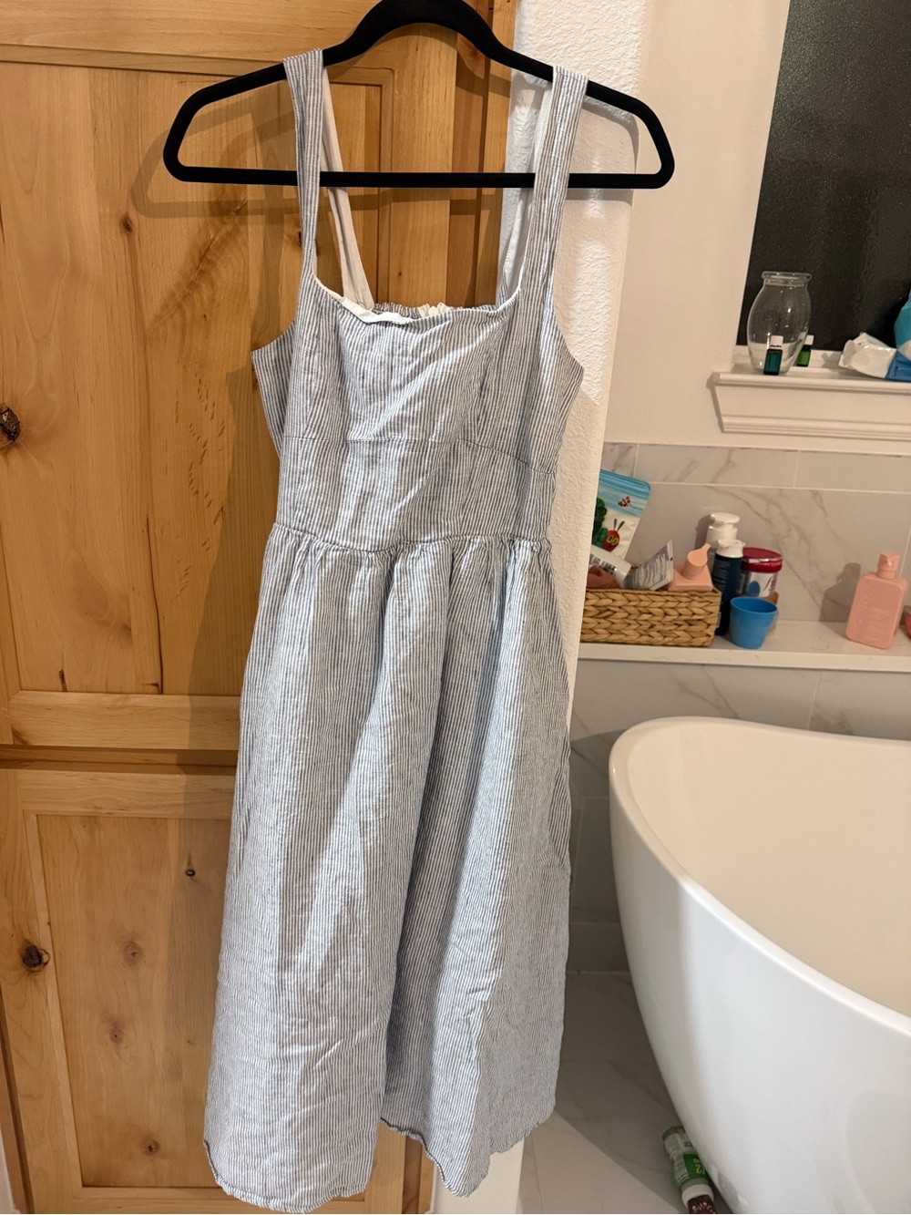 Quince Blue and White Linen Striped Sundress for Women